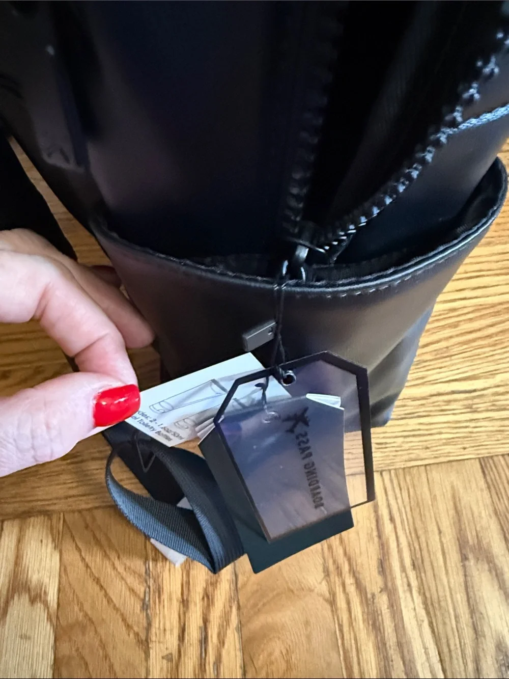 Boarding Pass Sleek Black Vegan Leather Backpack with Padded Straps New